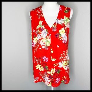 Rose & Olive Casual Red Floral Swing Tank Top